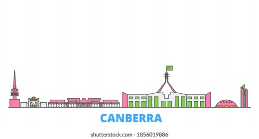 Australia, Canberra line cityscape, flat vector. Travel city landmark, oultine illustration, line world icons svg