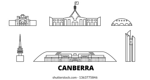 Australia, Canberra line travel skyline set. Australia, Canberra outline city vector illustration, symbol, travel sights, landmarks.