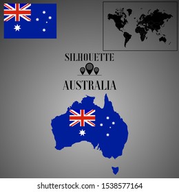 Australia Canberra, Sydney outline world map silhouette vector illustration, creative design background, national country flag, design element, symbols from countries all continents set. 