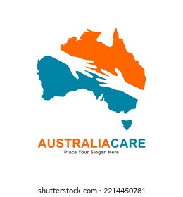 Australien ist mit handgefertigtem Vektorlogo-Design behaftet. Geeignet für Unternehmen, Soziales, Wohltätigkeitsorganisationen, Solidarität und Handzeichen