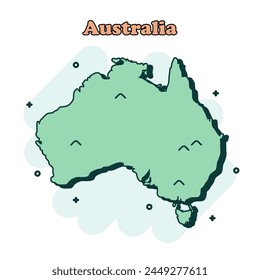 Australia cartoon colored map icon in comic style. Country sign illustration pictogram. Nation geography splash business concept.