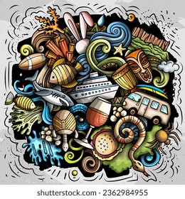 Australia cartoon vector doodle illutraditional symbols. Australian objects and symbols
