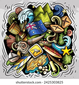 Australia cartoon vector doodle illutraditional symbols. Australian objects and symbols