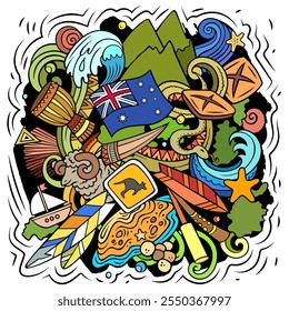 Australia Vector de dibujos animados doodle símbolos illutraditional. Objetos y símbolos australianos