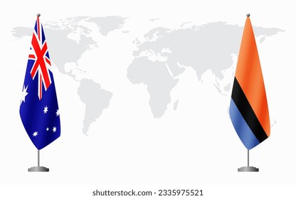 Australia and Chagos Islands flags for official meeting against background of world map.