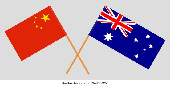 Australia and China. The Australian and Chinese flags. Official colors. Correct proportion. Vector illustration