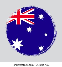 Australia circle grunge flag on button stamp. Vector illustration eps 10.