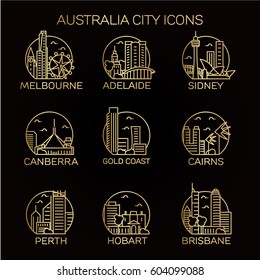 Australia city icon set. Vector
