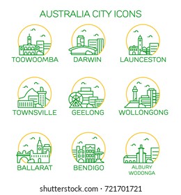 Australia city icons. Vector