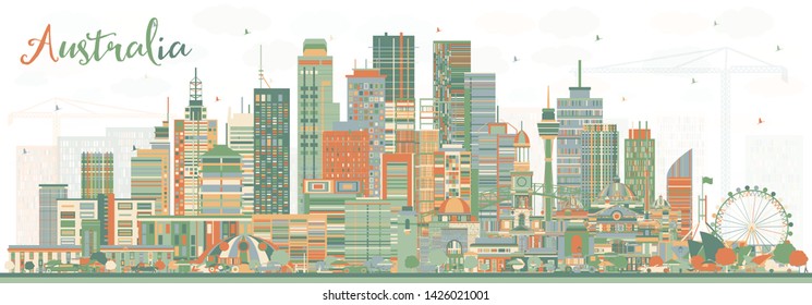Australia City Skyline with Color Buildings. Vector Illustration. Tourism Concept with Historic Architecture. Australia Cityscape with Landmarks. Sydney. Melbourne. Canberra.