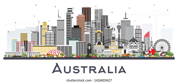 Australia City Skyline with Gray Buildings Isolated on White. Vector Illustration. Tourism Concept with Historic Architecture. Australia Cityscape with Landmarks. Sydney. Melbourne. Canberra.
