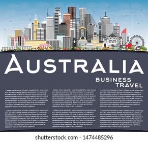 Australia City Skyline with Gray Buildings, Blue Sky and Copy Space. Vector Illustration. Tourism Concept with Historic Architecture. Australia Cityscape with Landmarks. Sydney. Melbourne. Canberra. 