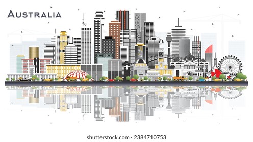 Australia City Skyline with Gray Buildings and reflections Isolated on White. Vector Illustration. Tourism Concept with Historic Architecture. Australia Cityscape with Landmarks. Sydney. Melbourne.