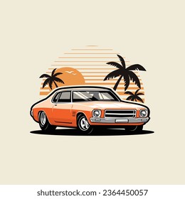 Australia Classic Retro Muscle Car Vector Art Illustration Isolated. Best for Automotive Tshirt Design