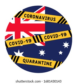 Australia closes borders. Caution tape with black and yellow lines and text keep out on Australia flag background. The idea of closing the country to prevent the spread of the coronavirus (COVID19).