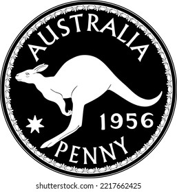 australia-Münze in einem Penny-Vektordesign mit handgefertigter Kängurusilhouette