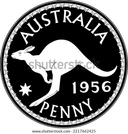 australia coin one penny vector design with kangaroo handmade silhouette