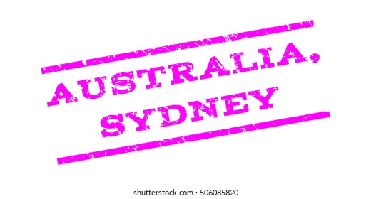 Australia Comma Sydney watermark stamp. Text Tag between parallel lines with grunge design style. Rubber seal stamp with dirty texture. Vector magenta color ink imprint on a white background.