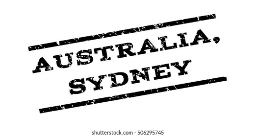 Australia Comma Sydney watermark stamp. Text Caption between parallel lines with grunge design style. Rubber seal stamp with dirty texture. Vector black color ink imprint on a white background.