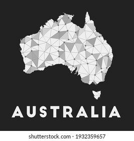 Australia - communication network map of country. Australia trendy geometric design on dark background. Technology, internet, network, telecommunication concept. Vector illustration.