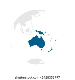 Australien Kontinent dunkelblau hervorgehobene Silhouette auf Erdkugel. Vektorgrafik