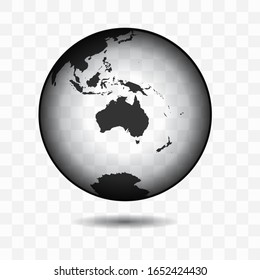 Australia Continent earth globe vector black silhouette transparent gradient illustration eps 10