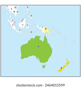 Australia continent - Highly detailed, editable political map with separate layers. Country flags.