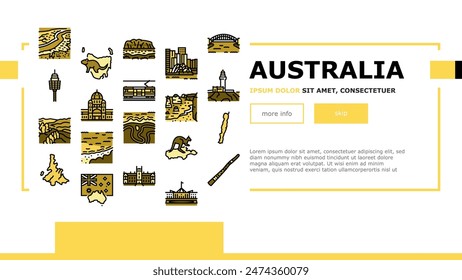 Australia Continent Landscape Landing Web Page Vector. Australia Flag And Didgeridoo National Musician Instrument, Tasmania And Kangaroo Animal, Fraser And Whitsunday Island Illustration