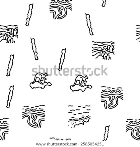 Australia Continent Landscape Vector Seamless Pattern Thin Line Illustration