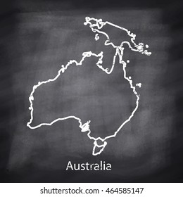 Australia continent map drawn with chalk on blackboard background.Vector illustration EPS10