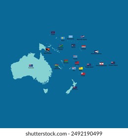 Australia Continent map with flags flat design stock vector