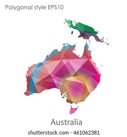 Australia continent map in geometric polygonal style.Abstract triangle,modern design background.Vector illustration EPS10
