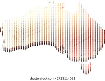 Mapa del continente de Australia hizo puntos rojos naranjas