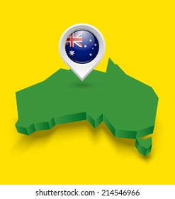 Australia continent with shadow underneath the shape on yellow background