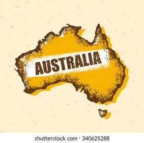 Australia Continent Shape. Creative Vector Design Element With Silhouette On Distressed Background.