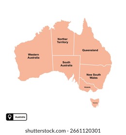 Mapa de Vector del continente de Australia aislado en fondo transparente