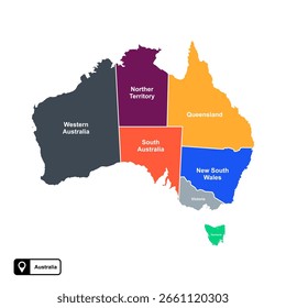 Mapa de Vector del continente de Australia aislado en fondo transparente