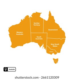Mapa de Vector del continente de Australia aislado en fondo transparente