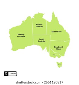 Mapa vetorial do continente australiano isolado sobre fundo transparente