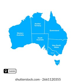 Australia Continent Vector Map Isolated on Transparent Background