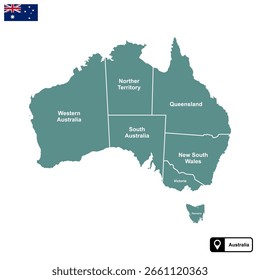 Australia Continent Vector Map Isolated on Transparent Background