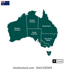 Australia Continent Vector Map Isolated on Transparent Background