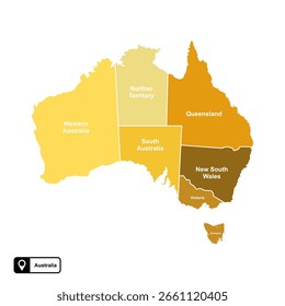 Mapa de Vector del continente de Australia aislado en fondo transparente