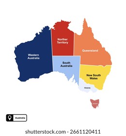 Mapa vetorial do continente australiano isolado sobre fundo transparente