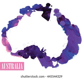 
Australia. The contour of the country. Vector image of the hand on the background of watercolor stains . Conceptual drawing in grunge style .