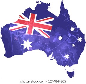 Australia contour flag colors map with cracks and scrapes
