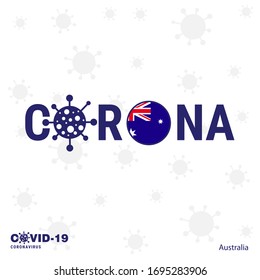 Australien Coronavirus Typografie. COVID-19 Länderbanner. Bleiben Sie zu Hause, bleiben Sie gesund. Kümmere dich um deine eigene Gesundheit