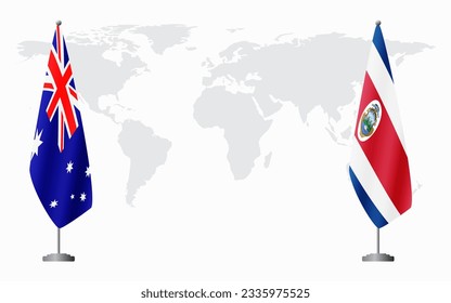 Australia and Costa Rica flags for official meeting against background of world map.