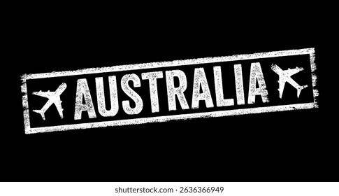 Australia - a country and continent located in the southern hemisphere, surrounded by the Indian and Pacific Oceans, text emblem stamp with airplane