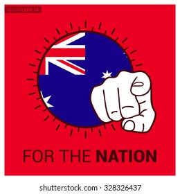 Australia country flag in Circle and pointing finger at viewer typography Ready for the Nation. Vector Illustration